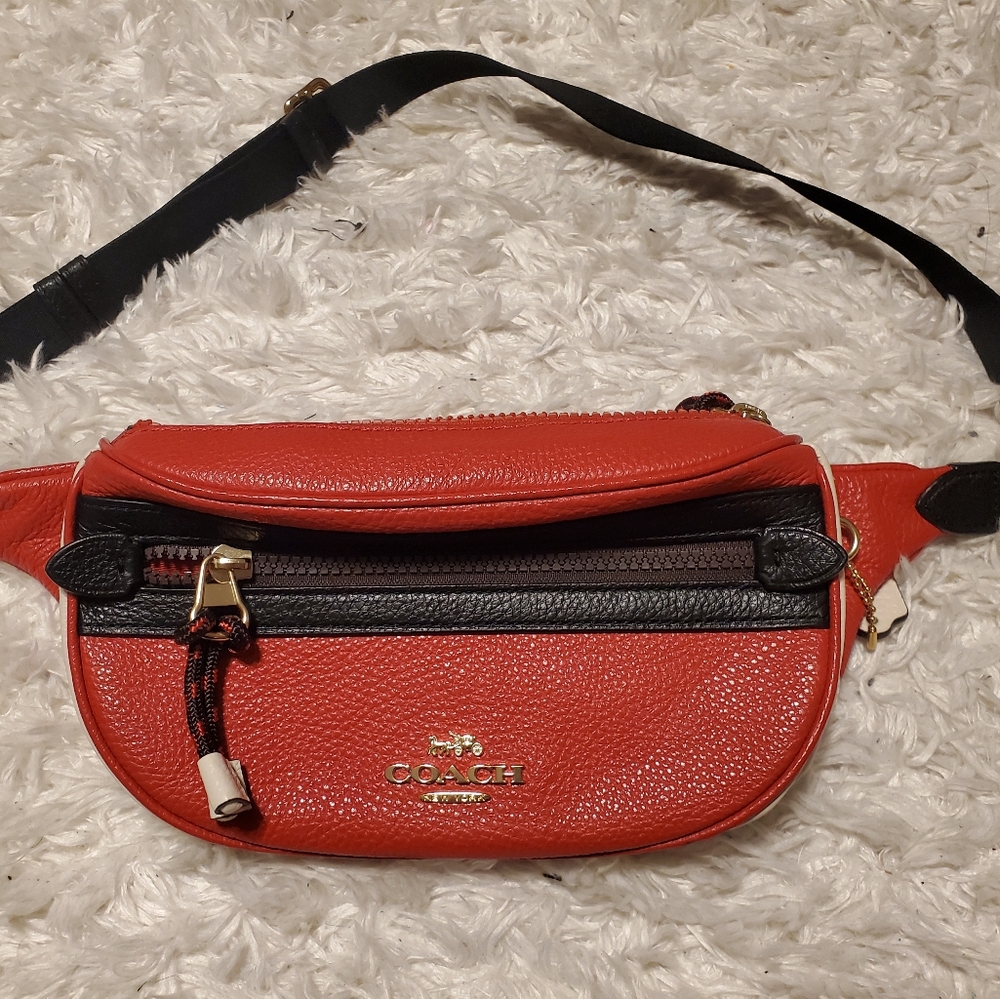 Coach Red and Black Pebbled Leather Crossbody Bag